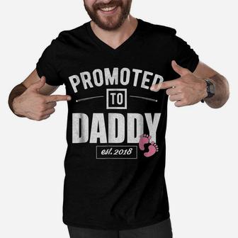 Mens Vintage Promoted To Daddy Its A Girl 2018 New Dad Shirt Men V-Neck Tshirt | Crazezy