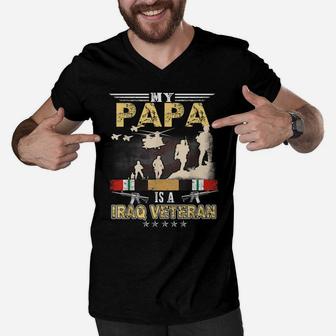 My Papa Is A Iraq Veteran Shirt Proud Us Veteran Fathers Day Men V-Neck Tshirt | Crazezy AU