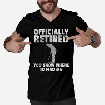 Officially Retired T Shirt Gift Golf Dad Golfing Golfer Men V-Neck Tshirt | Crazezy
