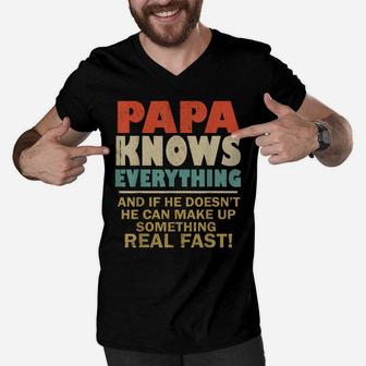 Papa Know Everything Vintage Grandpa Daddy Men V-Neck Tshirt | Crazezy CA