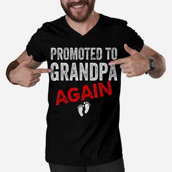 Promoted To Grandpa Again Dad Pregnancy Announcement Funny Men V-Neck Tshirt | Crazezy