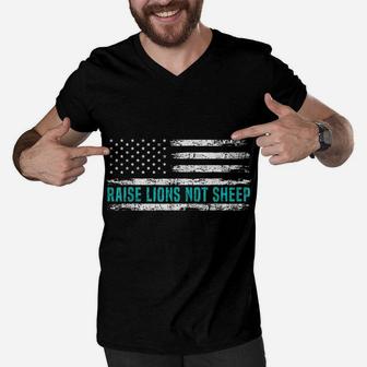 Raise Lions Not Sheep American Patriot Dad Patriotic Lion Men V-Neck Tshirt | Crazezy