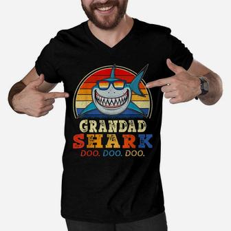 Retro Vintage Grandad Shark Doo Doo Birthday Gift Grandpa Men V-Neck Tshirt | Crazezy CA