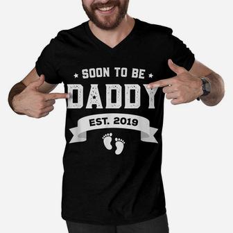 Soon To Be Daddy Est 2019 New Dad Gift First Daddy Men V-Neck Tshirt | Crazezy UK