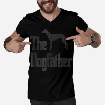 The Dogfather T-Shirt, Greyhound Silhouette, Funny Dog Gift Men V-Neck Tshirt | Crazezy