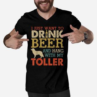 Toller Dad Drink Beer Hang With Dog Funny Men Vintage Men V-Neck Tshirt | Crazezy
