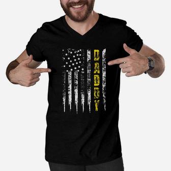 Tow Truck Driver Yellow Line Daddy Us Flag Distressed Gift Men V-Neck Tshirt | Crazezy