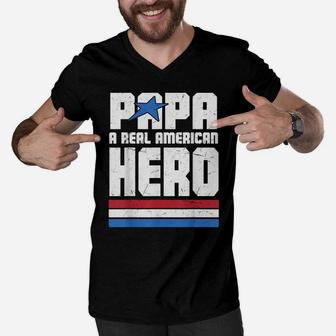 Veteran 365 Papa Real American Hero Tee Fathers Day Gift Men Men V-Neck Tshirt | Crazezy