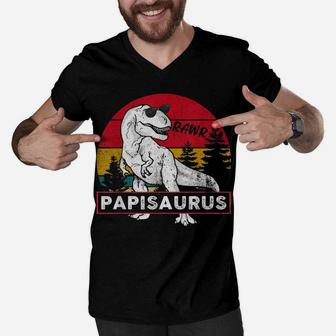 Vintage Papisaurus Shirt Papi Saurus Dinosaur Gift Dad Men Men V-Neck Tshirt | Crazezy