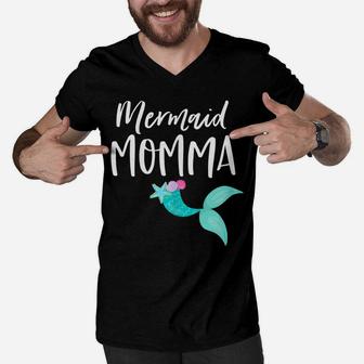 Womens Mom Birthday Party Outfit Dad Mama Girl Mermaid Momma Shirt Men V-Neck Tshirt | Crazezy AU