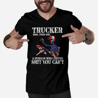Womens Truck Driver Definition Fathers Day USA Flag 4Th July Gift Men V-Neck Tshirt | Crazezy AU