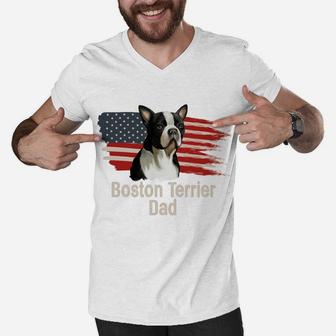 American Flag Boston Terrier Dad Sweatshirt Men V-Neck Tshirt | Crazezy