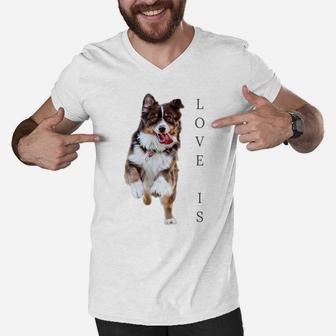 Australian Shepherd Shirt Women Men Kids Love Dog Mom Dad Men V-Neck Tshirt | Crazezy