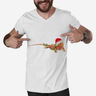 Christmas Funny Bearded Dragon I Gift Mom Dad Kis Men V-Neck Tshirt | Crazezy