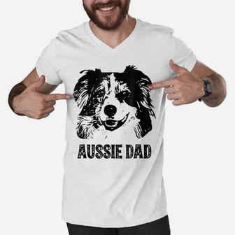 Mens Aussie Dad Shirt - Australian Shepherd Dog Dad Men V-Neck Tshirt | Crazezy AU