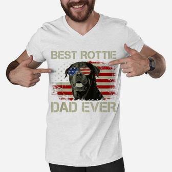 Mens Best Rottie Dad Ever Tshirt Rottweiler American Flag Gift Men V-Neck Tshirt | Crazezy