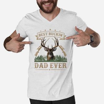 Mens Fathers Day Best Buckin' Dad Ever Deer Hunting Bucking Men V-Neck Tshirt | Crazezy