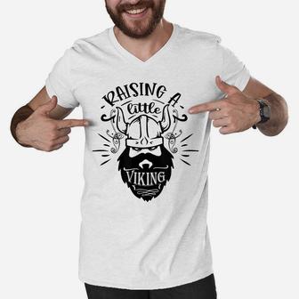 Mens Raising Little Viking Proud Viking Origin Viking Dad Son Men V-Neck Tshirt | Crazezy AU