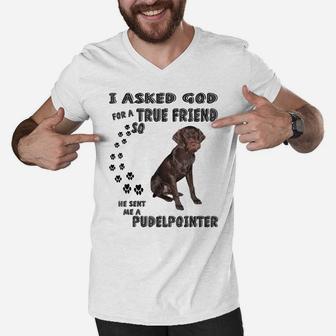 Pudelpointer Saying Mom Dad Costume, Pointing Hunting Dog Men V-Neck Tshirt | Crazezy