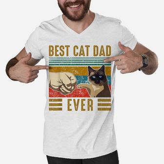 Retro Vintage Best Cat Dad Ever Fathers Day Siamese Cat Gift Men V-Neck Tshirt | Crazezy