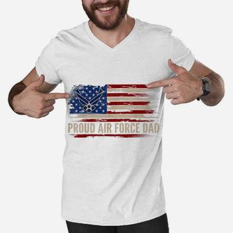Vintage Proud Air Force Dad American Flag Veteran Gift Men V-Neck Tshirt | Crazezy