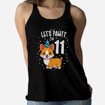 11 Years Old Corgi Dog Lover 11Th Birthday Party Outfit Kid Women Flowy Tank | Crazezy DE