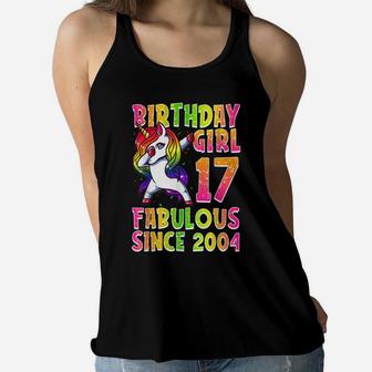 17Th Birthday Girl Dabbing Unicorn 17 Years Old Party Gift Women Flowy Tank | Crazezy