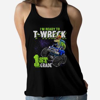 1St Grade Dinosaur Monster Truck Back To School Gift Boys Women Flowy Tank | Crazezy DE