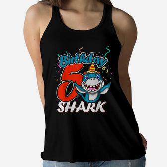 5 Years Old Birthday Shark Boy Gifts 5 Birthday Women Flowy Tank | Crazezy CA