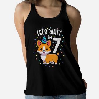 7 Years Old Corgi Dog Lover 7Th Birthday Party Outfit Kid Women Flowy Tank | Crazezy UK