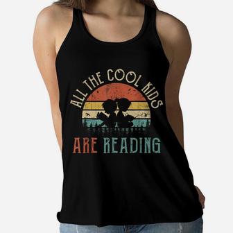 All The Cool Kids Are Reading Book Vintage Reto Sunset Women Flowy Tank | Crazezy