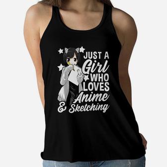 Anime Girl Just A Girl Who Loves Anime And Sketching Drawing Women Flowy Tank | Crazezy