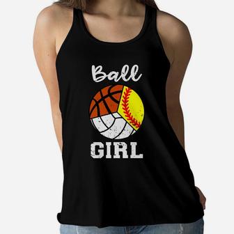 Ball Girl Basketball Softball Volleyball Funny Sport Girl Women Flowy Tank | Crazezy