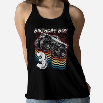 Birthday Boy 3 Monster Truck 3Rd Birthday Retro Vintage Gift Women Flowy Tank | Crazezy