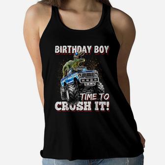 Birthday Boy Dinosaur Monster Truck Birthday Gift For Boys Women Flowy Tank | Crazezy