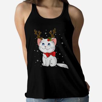Christmas Cat Reindeer Antlers Gift For Men Women Boys Girls Women Flowy Tank | Crazezy