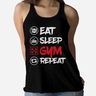 Eat Sleep Gym Repeat Daily Fitness Schedule Ladies Flowy Tank | Crazezy