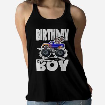 Fourth Birthday Boy Big Monster Truck & Creepy 4 Women Flowy Tank | Crazezy