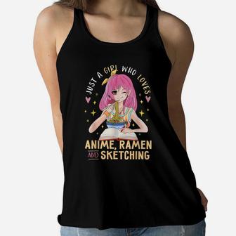 Just A Girl Who Loves Anime Ramen And Sketching Girl Anime Women Flowy Tank | Crazezy DE