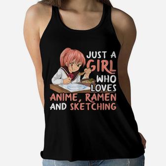 Just A Girl Who Loves Anime Ramen And Sketching Japan Anime Women Flowy Tank | Crazezy DE