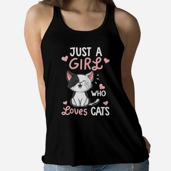 Just A Girl Who Loves Cats Tshirt Cute Cat Lover Gifts Women Flowy Tank | Crazezy