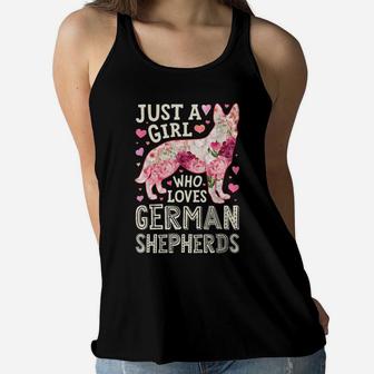 Just A Girl Who Loves German Shepherds Dog Silhouette Flower Sweatshirt Women Flowy Tank | Crazezy