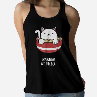 Kawaii Japanese Anime Cat Ramen Kids Girl Japan Tee Women Flowy Tank | Crazezy