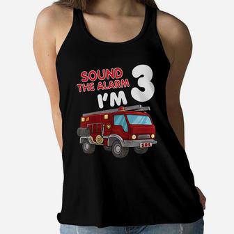 Kids 3 Year Old Firefighter Birthday Party Fire Truck 3 Gift Women Flowy Tank | Crazezy CA