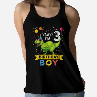 Kids 3 Year Old Shirt 3Rd Birthday Boy T Rex Dinosaur T Shirt Women Flowy Tank | Crazezy