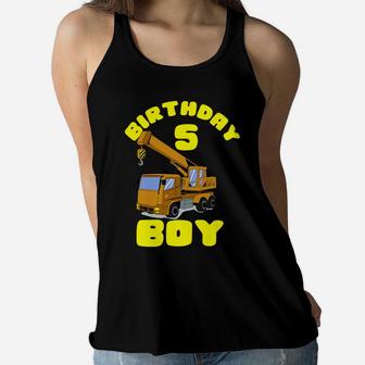 Kids 5Th Birthday Boy Shirt | Crane Truck 5 Year Old Shirt Gift Women Flowy Tank | Crazezy
