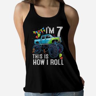 Kids 7 Year Old Shirt 7Th Birthday Boy Kid Monster Truck Car Women Flowy Tank | Crazezy
