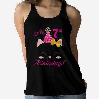 Kids Its My 7Th Birthday Shirt Girl Kitty Cat Theme Party Outfit Women Flowy Tank | Crazezy CA