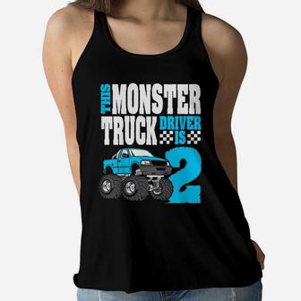 Kids This Monster Truck Driver Is 2 Birthday Top For Boys Women Flowy Tank | Crazezy