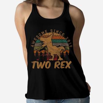 Kids Two Rex 2Nd Birthday Gifts Second Dinosaur 2 Year Old Women Flowy Tank | Crazezy AU